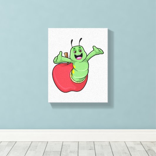 Caterpilaar met Apple Canvas Afdruk (Insitu (Houten vloer))