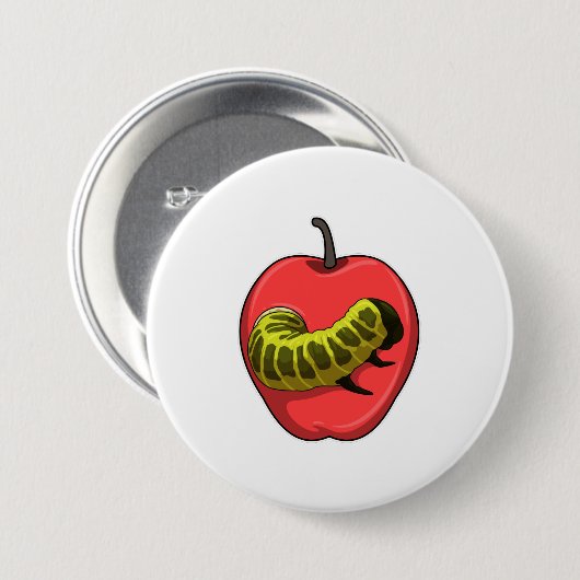 Caterpilaar met Apple Ronde Button 7,6 Cm (Voorkant /achterkant)