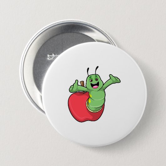 Caterpilaar met Apple Ronde Button 7,6 Cm (Voorkant /achterkant)