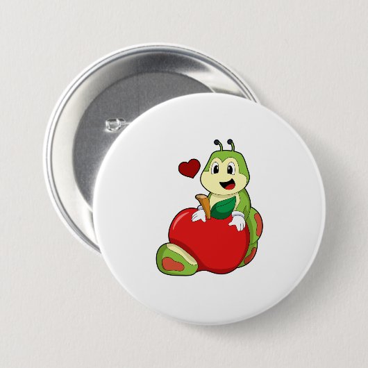 Caterpilaar met Apple Ronde Button 7,6 Cm (Voorkant /achterkant)