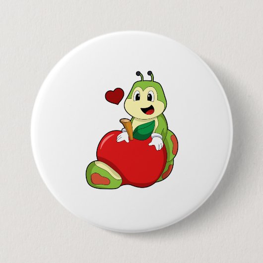 Caterpilaar met Apple Ronde Button 7,6 Cm (Voorkant)