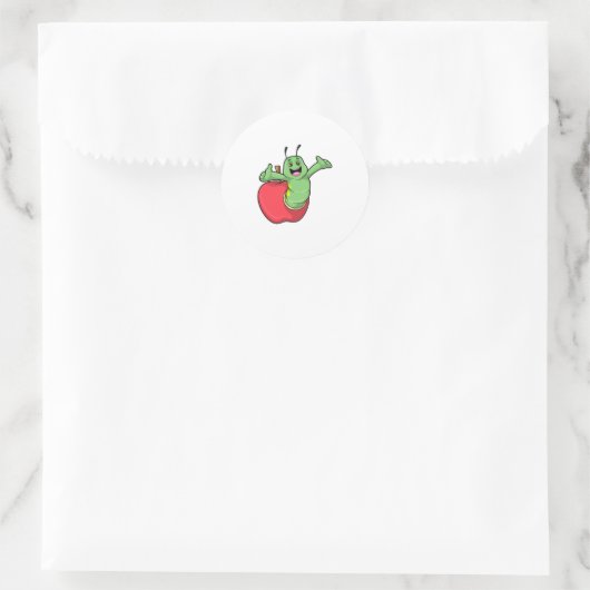 Caterpilaar met Apple Ronde Sticker (Tas)