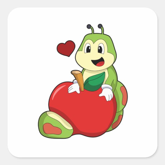 Caterpilaar met Apple Vierkante Sticker (Voorkant)