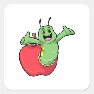 Caterpilaar met Apple Vierkante Sticker