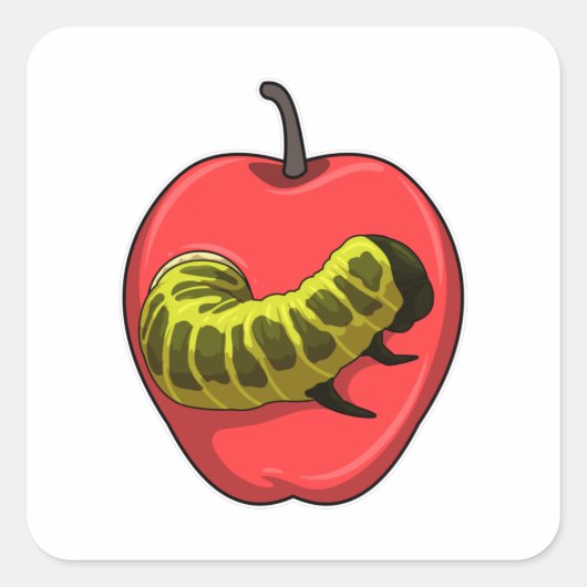 Caterpilaar met Apple Vierkante Sticker (Voorkant)
