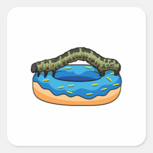 Caterpilaar met Donut Vierkante Sticker