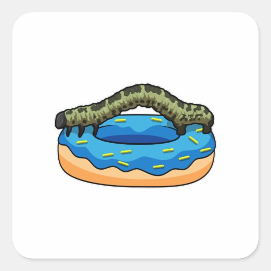 Caterpilaar met Donut Vierkante Sticker (Voorkant)