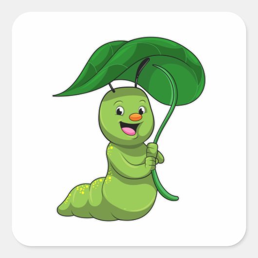 Caterpilaar met leder als parasol vierkante sticker (Voorkant)