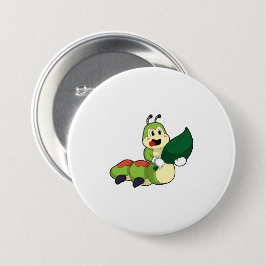 Caterpilaar met leder ronde button 7,6 cm (Voorkant /achterkant)