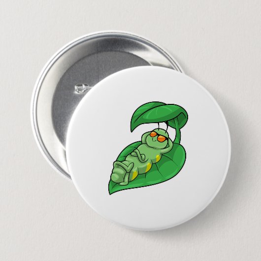 Caterpilaar met leder ronde button 7,6 cm (Voorkant /achterkant)