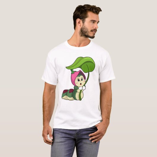 Caterpilaar met leder t-shirt (Voorkant volledig)