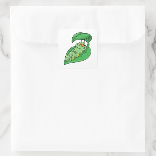 Caterpilaar met leder vierkante sticker (Tas)