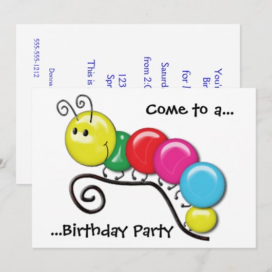 Caterpilaar op een Twig Birthday-partij Kaart (Voorkant / Achterkant)
