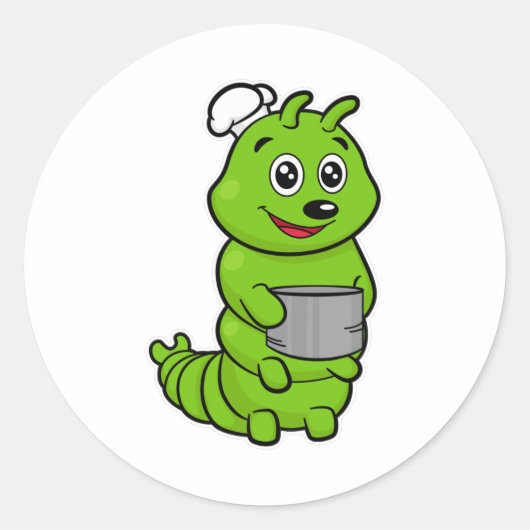 Caterpillar as Cook with Cooking pot Ronde Sticker (Voorkant)