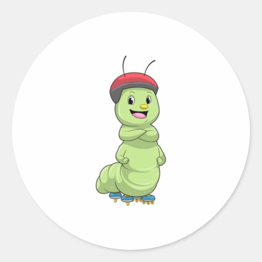 Caterpillar as Inline skater with Roller skates.pn Ronde Sticker (Voorkant)