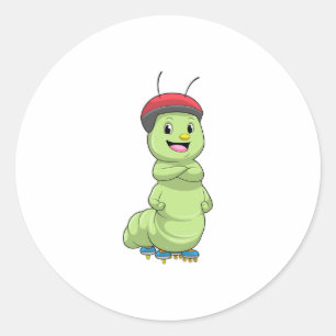 Caterpillar as Inline skater with Roller skates.pn Ronde Sticker