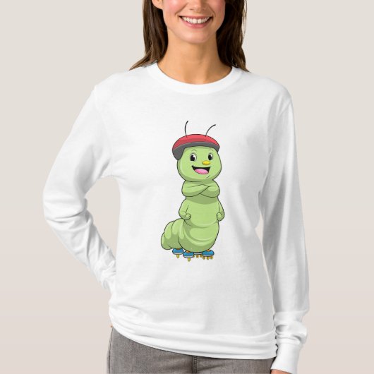 Caterpillar as Inline skater with Roller skates.pn T-shirt (Voorkant)