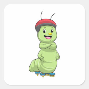 Caterpillar as Inline skater with Roller skates.pn Vierkante Sticker