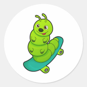 Caterpillar as Skater with Skateboard Ronde Sticker