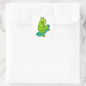 Caterpillar as Skater with Skateboard Vierkante Sticker (Tas)