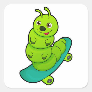 Caterpillar as Skater with Skateboard Vierkante Sticker