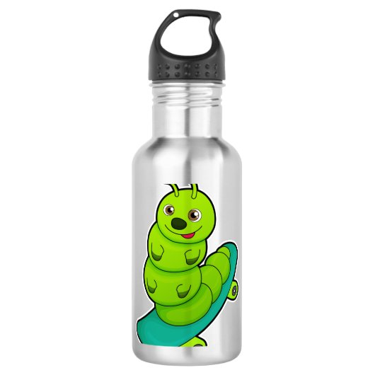 Caterpillar as Skater with Skateboard Waterfles (Voorkant)