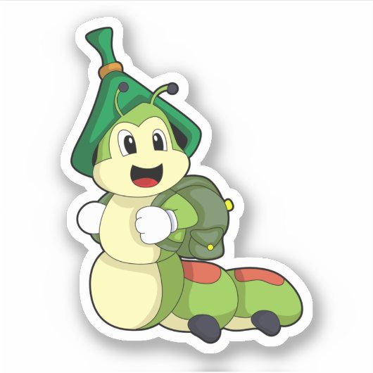 Caterpillar as Student with Backpack Sticker (Voorkant)