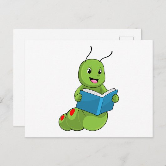 Caterpillar at Reading with Book Briefkaart (Voorkant / Achterkant)