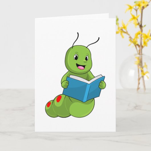 Caterpillar at Reading with Book Kaart (Gele Bloem)