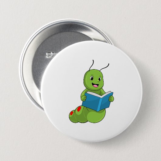 Caterpillar at Reading with Book Ronde Button 7,6 Cm (Voorkant /achterkant)