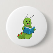 Caterpillar at Reading with Book Ronde Button 7,6 Cm (Voorkant)