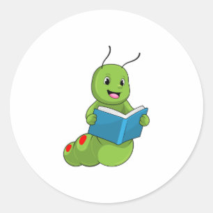 Caterpillar at Reading with Book Ronde Sticker