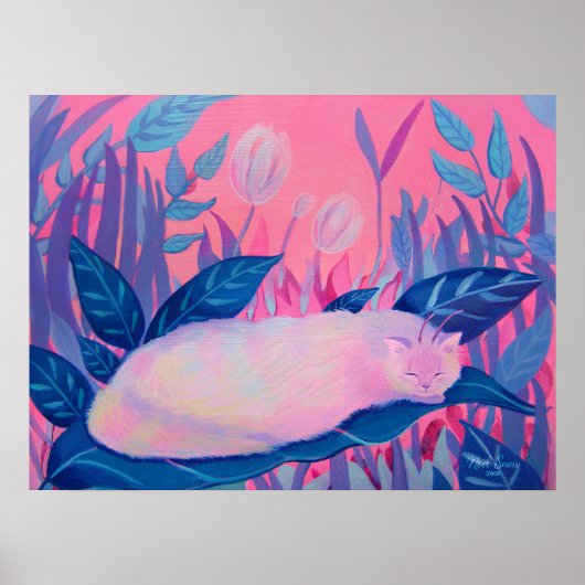 Caterpillar Cat Pink Purple Blue Fantasy Wall Art Poster (Voorkant)