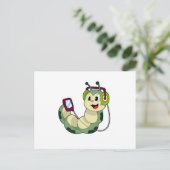 Caterpillar Koptelefoon Muziek Briefkaart (Staand voorkant)