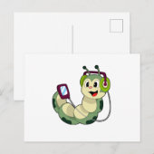 Caterpillar Koptelefoon Muziek Briefkaart (Voorkant / Achterkant)