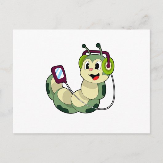 Caterpillar Koptelefoon Muziek Briefkaart (Voorkant)