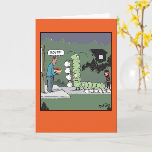 Caterpillar Trick Halloween Kaart (Gele Bloem)