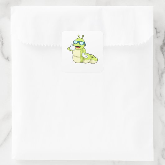 Caterpillar with Glasses Vierkante Sticker (Tas)