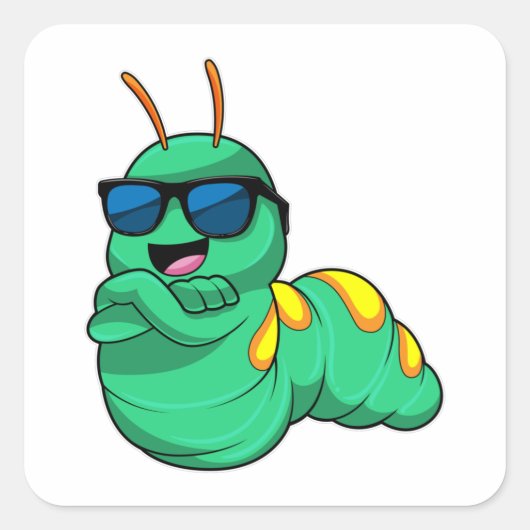 Caterpillar with Sunglasses Vierkante Sticker (Voorkant)