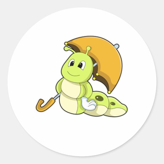 Caterpillar with Umbrella Ronde Sticker (Voorkant)