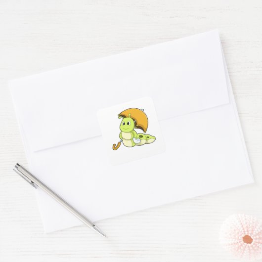 Caterpillar with Umbrella Vierkante Sticker (Envelop)