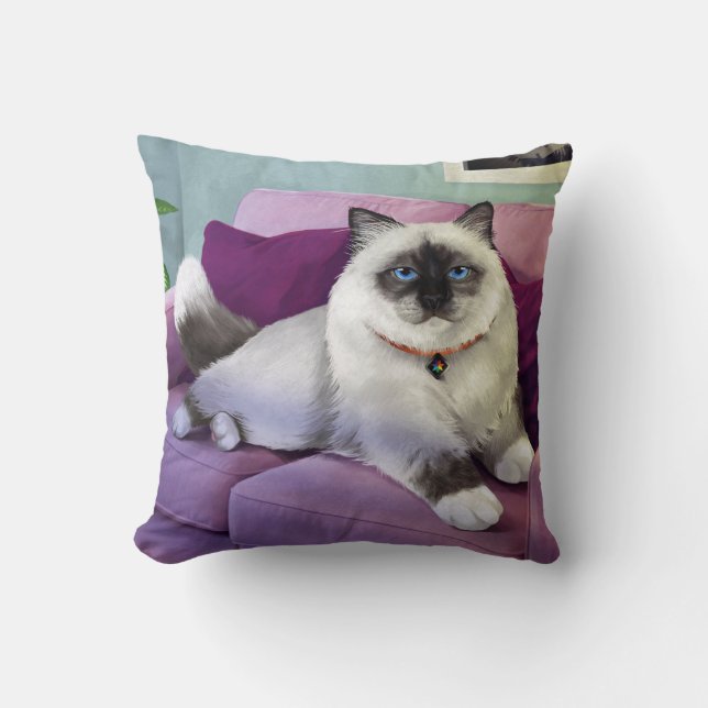 CatFans - Birman Cat Throw Cushion Kussen (Voorkant)