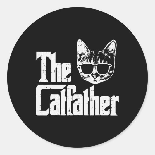 Catfather Grappige Kat Papa Vaders Dag Film Pun Pa Ronde Sticker (Voorkant)