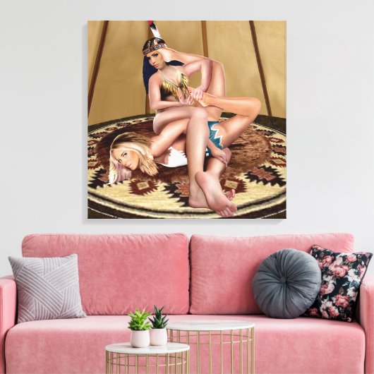 CATFIGHT IN A TEEPEE CANVAS AFDRUK (Insitu (Woonkamer))