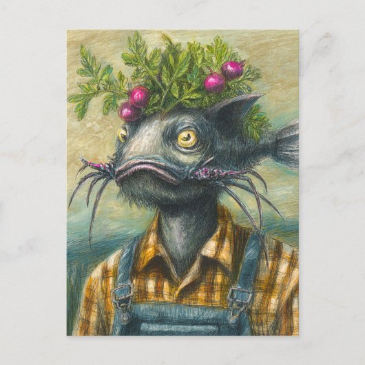 Catfish Gardener Surreal Briefkaart (Voorkant)