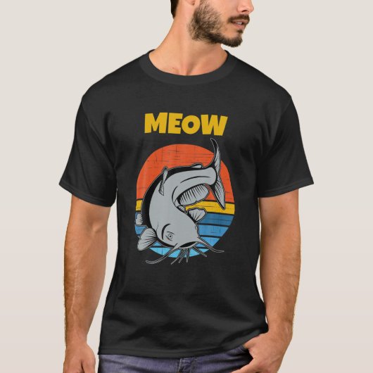 Catfish Retro Sunset Funny Meow T-shirt (Voorkant)