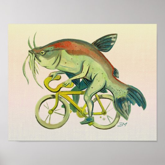 Catfish Rijden op een fiets Warme achtergrond Poster (Voorkant)