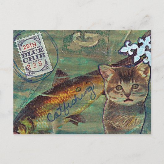 Catfishing Mixed Media Collage Briefkaart (Voorkant)
