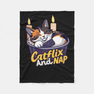 Catflix en dutten - Illustratie van gezellige katt Fleece Deken