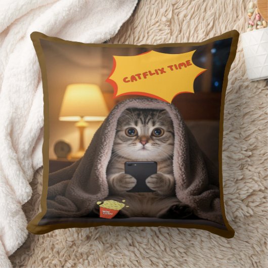 Catflix Time Schattige Cat Sierkussen voor kindere (Deken)